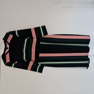 ELoquii, New Striped Multi Color Striped Stretch Knit Fit & Flare Midi Dress, 14